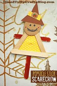 Popsicle Stick Scarecrow Puppets Kid Craft Scarecrow Crafts Fall Art Projects Craft Stick Crafts
