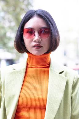 The blunt bob sweater-collar frame, AI generated