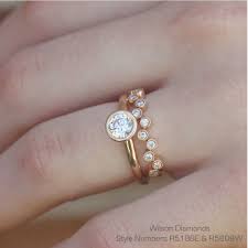 Classic Bezel Set Solitaire With A Fun Bubble Band Wilsondiamonds Engagementring Rosegold Wed Wedding Ring Sets Wedding Rings Unique Diamond Wedding Bands