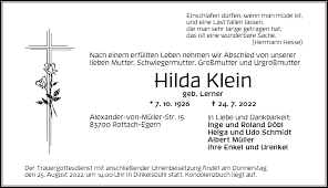 Traueranzeigen von Hilda Klein