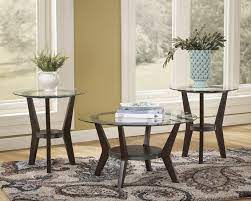 Signature design by ashley wynora contemporary round coffee table with glass & faux marble, white & gold 4.4 out of 5 stars 181 $149.99 $ 149. T210 13 3 Pc Fantell Collection Dark Brown Finish Wood And Beveled Glass Top Coffee And End Table Set