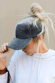 Messy Bun Baseball Cap Gray Velvet Hat Hairstyles Hair Styles Long Hair Styles