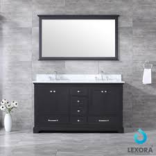 Dukes 60 Double Bathroom Vanity Espresso White Carrera Marble Top And Mirror