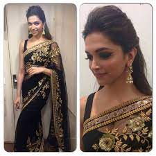 Bollywood Special Bollywood Replica Deepika Padukone In Embroidered Net Black Saree 5330 Black Saree Saree Designs Saree