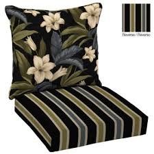 Hampton Bay Reversible Black Tropical Blossom Welted 2 Piece Deep Seating Outdoor Patio Furniture Fire Outdoor Deep Seat Cushions Outdoor Dining Chair Cushions