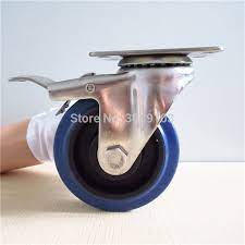 4 Inch Blue Rubber Water Proof 304 Stainless Steel Swivel Caster For Trolley With Brake Swivel Casters Inch Blue Furniture Hardware