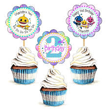 2nd Birthday Baby Shark Cupcake Cake Baby Shark Party Cupcake Toppers Shark Party Shark Baby Shower Baby Shark