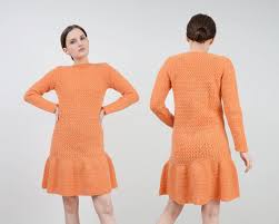 Women's clothing, men's clothing, shoes, handbags, beauty, home Vintage 60s Orange Hand Knit Dress Mohair Wool Blen Gem