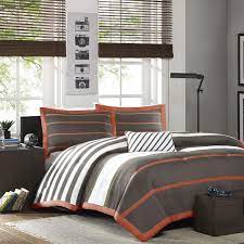 Grey bedroom with pop of color comforter sets orange bedding sheets and 4pcs duvet cover set modern fresh white stripe boys soft fusion grafix geo marimekko unikko from gray pairing ideas. Amazon Com Mi Zone Ashton Bedding Boy Set Ultra Soft Microfiber Kid Childrens Bedroom Comforters Full Queen Orange Grey Home Kitchen