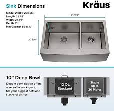 Each sink (regardless of whether we're talking kitchen, bathroom or utility sinks), will have a minimum cabinet size (which is the exterior measurement of the cabinet that the sink sits in). Kraus Khf203 33 Standart Pro Kitchen Stainless Steel Sink 32 88 33 Inch Round Apron 60 40 Double Bowl Buy Online At Best Price In Uae Amazon Ae