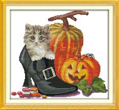 Free halloween cross stitch patterns to print. Halloween Cat High Heeled Shoes Animal Cross Stitch Painting Dmc 14ct 11ct Counted Print On Fabric Kits Needlework Embroider Set Shoe Lebron Shoe And Matching Bag Setpainting Cloth Aliexpress