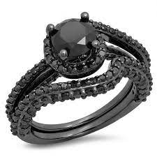 2 70 Carat Ctw Black Rhodium Plated Sterling Silver Round Black Diamond Lad Round Diamond Engagement Rings Diamond Engagement Ring Set Swirl Engagement Rings