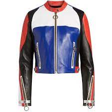 Women S Tommy Jeans X Gigi Hadid Colorblock Leather Moto Jacket 599 Liked On Polyvore Fe Leather Jackets Women Leather Moto Jacket Colorful Leather Jacket