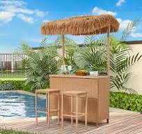 Amazon.com: HOMREST Outdoor Tiki Bar Set, 3 Pieces Wicker ...