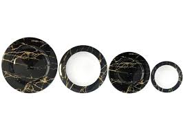 6 kişilik yemek takımları ve 12 kişilik yemek takımları olmak üzere 2'ye ayrılır. Siyah Altin Mermer 6 Kisilik 24 Parca Yemek Takimi