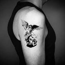 The design of saint michael tattoo is quite large due to the details involved in it. St Michael Temporary Fake Tattoo Sticker Washable Tattoo Set Of 2 Toodtattoo Com Amazon De Toys Games