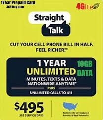 Phone Cards And Sim Cards 146492 Straight Talk 1 Year 495 Unlimited 365 Day 4g Lte 10gb Card Buy It No Prepaid Phones Straight Talk Phones Cell Phone Bill