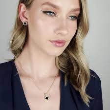 Amazon.com: Four Leaf Crystal Clover Necklace Earring Set for Women 18K  Gold Plated Stainless Steel Cubic Zirconia Pendant 4 Leaf Lucky Ear Studs  Jewelry Gift for Mother and Daughter (Black Gold Set):