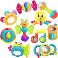 Amazon Com Iplay Ilearn 10pcs Baby Rattle Toys Infant Shaker Teether Grab And Spin Rattles Musical Toy Set Early Educational Newborn Baby Gifts For 0 3 6 9 12 Months Girls Boys Toys Games
