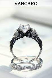 Classic Two Tone Owl And Skull Engagement Ring For Female Skull Wedding Ring Skull Engagement Ring Diamond Wedding Bands