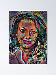 She loves cats, cat, portrait woman, chat, femme, gato, mujer, lea roche  paintings Poster