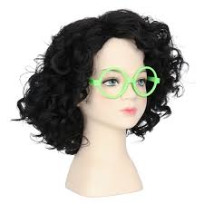 Amazon.com: M MISS U HAIR Missuhair פאת תחפושת לילדים לבנות עם משקפיים  ירוקים עגילים קצרים שחור מתולתל פאת קוספליי ליל כל הקדושים : ביגוד, נעליים  ותכשיטים