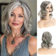 Short Grey Curly Wig for Women Mid-Length Gray Synthetic Wig Natural  Looking Heat Resistant Party Halloween Cosplay Wig