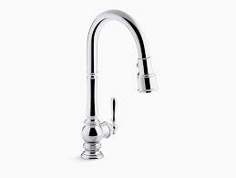 When the stopper is actuated, a linkage beneath the sink pulls the stopper down. K 99259 Artifacts Pull Down Kitchen Sink Faucet Kohler