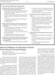 Discourse Markers Of Alzheimer S Disease Versus Normal Advanced Aging Perspectives On Neurophysiology And Neurogenic Speech And Language Disorders