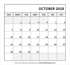 Printable Blank One Month October 2018 Calendar Template 2018 Calendar Template Calendar Template Calendar