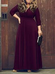Black 3 4 Sleeve Maxi Dress Purple V Neck 3 4 Sleeve Plus Size Skater Maxi Dress Plus Size Dresses Plus Size Bridesmaid Maxi Dress