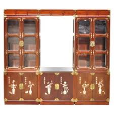 Solid rosewood • hand carved elements • hand rubbed stain • adjustable shelving • display lighting included • mirrored back • assembled • display items sold. 17aoe4a4yrc Dm
