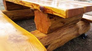 How To Build A Log Picnic Table Log Furniture How To In 2020 Picnic Table Log Furniture Bench Table