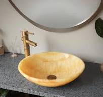 Italian Style Beige Yellow Marble Bathroom Sink Natural Stone Brown Art  Basin Round Modern Cabinet Vanity Sink