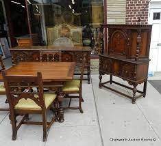 From the 1930s, in good condition. 1930 S Jacobean Dining Room Set Antique Dining Room Sets Antique Dining Rooms Dining Room Furniture