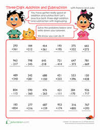 Kids review their addition and subtraction facts, as well as on this second grade math worksheet, kids solve money word problems about making change on a fun trip to the toy store. Triple Digits 3 Digit Addition Subtraction Worksheet Education Com Addition And Subtraction Subtraction Subtraction Worksheets