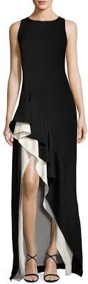 Halston Sleeveless Boat Neck Colorblocked Asymmetric Flounce Skirt Gown Fashion Gowns Stunning Dresses