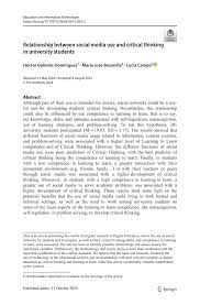 PDF) Relationship between social media use and critical thinking in  university students