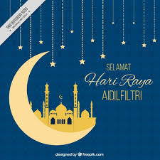 Hari raya green background with mosque. Free Vector Hari Raya Blue Background With Moon And Stars