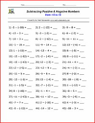 negative numbers worksheet
