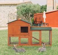 XGeek Large Wood Rabbit Hutch Bunny Cage Indoor and Outdoor with a  Removable Tray and a Waterproof Roof,Orange Red