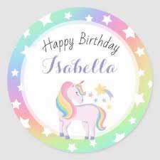 Rainbow Stars Magical Unicorn Happy Birthday Classic Round Sticker Zazzle Com Birthday Balloons Rainbow Unicorn Party Happy Birthday Balloons