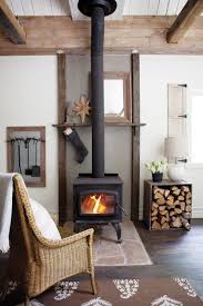 Freestanding Fireplace Cabin Style House Interior Home And Living