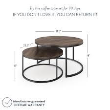 Are you seeing a pattern here? Stella Round Nesting Or Stacking Coffee Table Set Of 2 Wood Finish Metal Frame Warm Nutmeg Black Nathan James