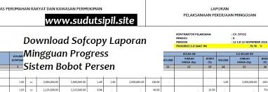 Laporan harian, mingguan, dan bulanan proyek menjadi salah satu syarat administrasi teknis yang harus dibuat oleh kontraktor pelaksana pekerjaan proyek. Download Sofcopy Contoh Laporan Mingguan Progress Report Sistem Persentase Bobot Sudut Sipil