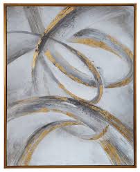It is even more beautiful in person. Large Abstract Gray Gold Swirl Painting Wall Art Twist Scroll Modern Metallic Contemporary Paintings By My Swanky Home Houzz