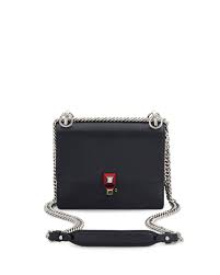 Crafted of smooth calfskin leather in black. Fendi Kan I Mini Leather Chain Shoulder Bag Black Neiman Marcus