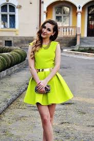 Neon Green Cocktail Dress With Images Neon Green Dresses Pleated Skater Dress Fashion