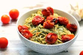 Some made with cream, and others with cream cheese or milk. Roasted Garlic Pesto Spaghetti With Blistered Cherry Tomatoes Happy Veggie Kitchen