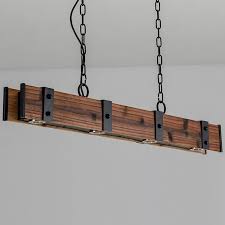 Rowen Industrial Loft Style 4 Light Led Linear Black Wood Metal Island Pendant Light Wood Metal Island Metal Island Island Pendant Lights